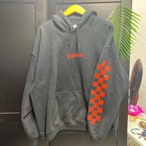 Hopeless black hoodie with red checkered patterned sleeves